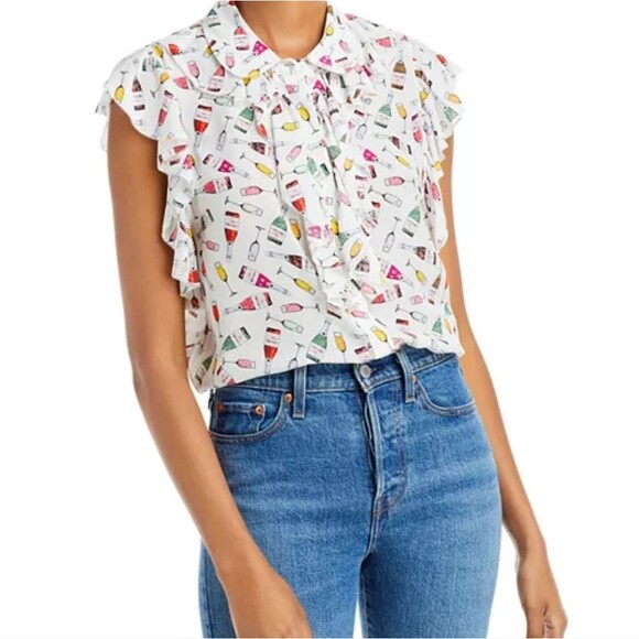 Alice & Olivia Silk Blouse Ruffle Robbie Size M celebrate new year - Picture 10 of 10